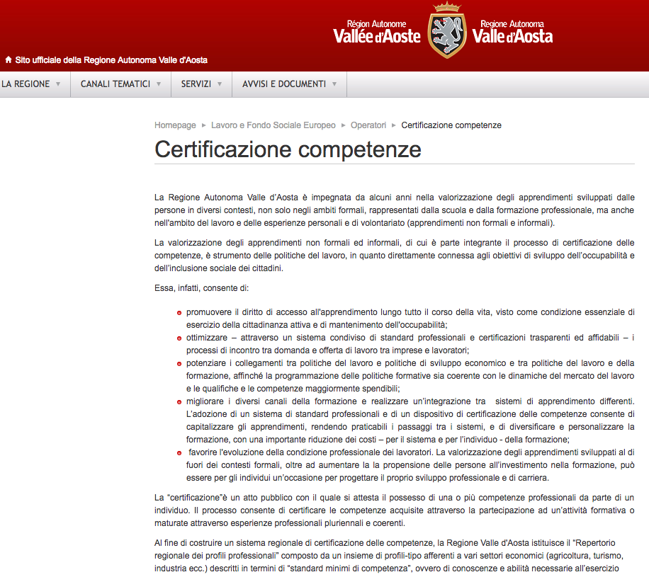 Certificazione competenze - Valle d'Aosta